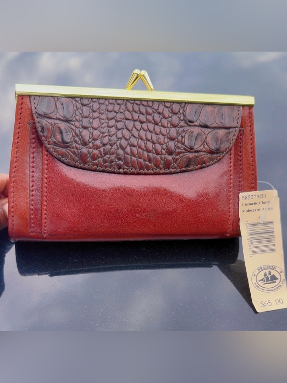 Brahmin Mahogany Arden Leather Cosmetic Clutch Vintage NWT
